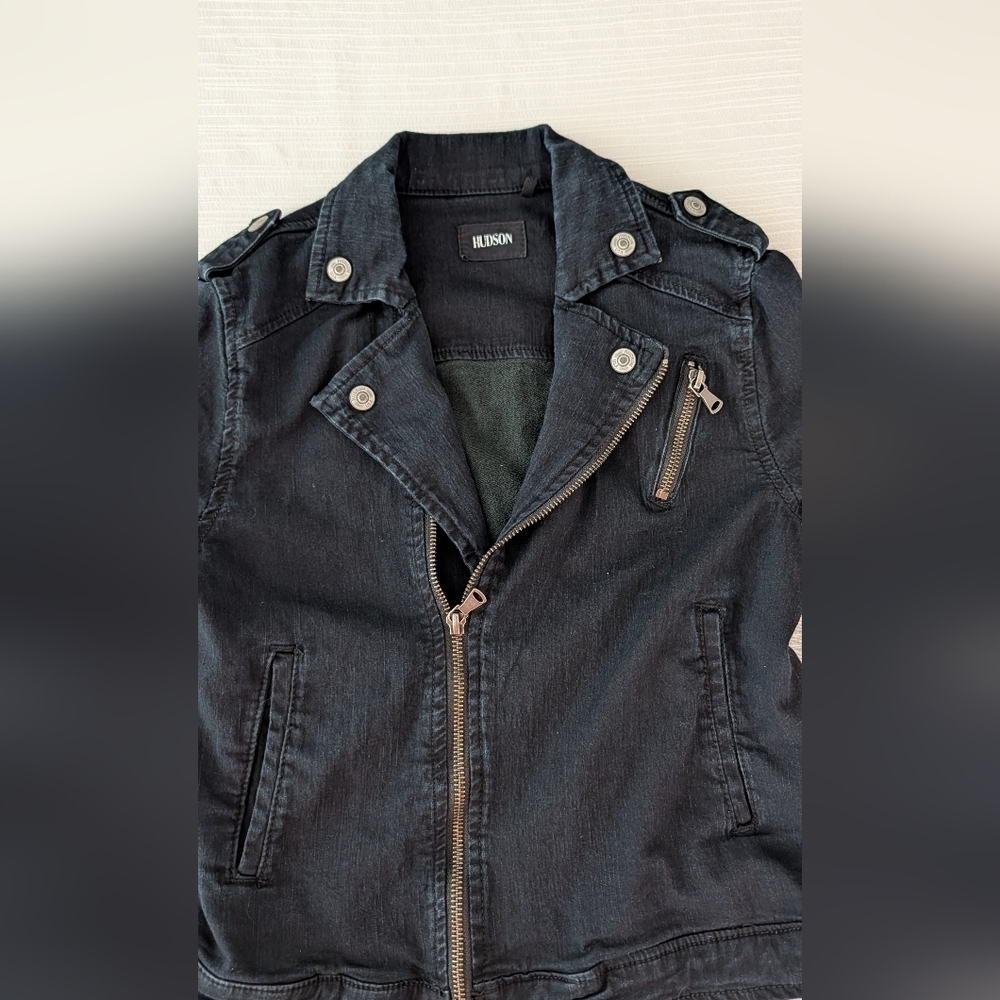 Hudson Crop Denim Moto Dark Blue Jacket Woman's - Picture 9 of 13